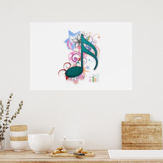 Coole blaue Grunge Musiknote Blume Wirbel Poster (Küche)