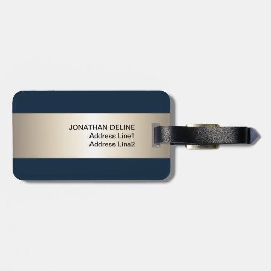 Coole blaue Imitat Metalle Streifen Monogramm Gepäckanhänger (Rückseite horizontal)