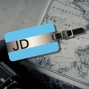 Coole blaue Imitate Metallstreifen fett Monogramm Gepäckanhänger