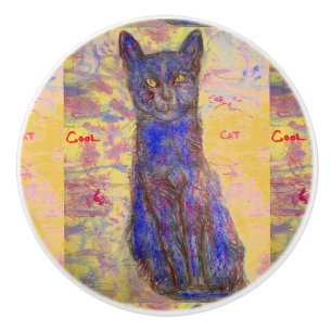 coole blaue Katze Keramikknauf
