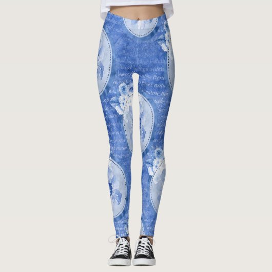 Coole blaue Leggings Blumen drucken Leggings (Vorderseite)