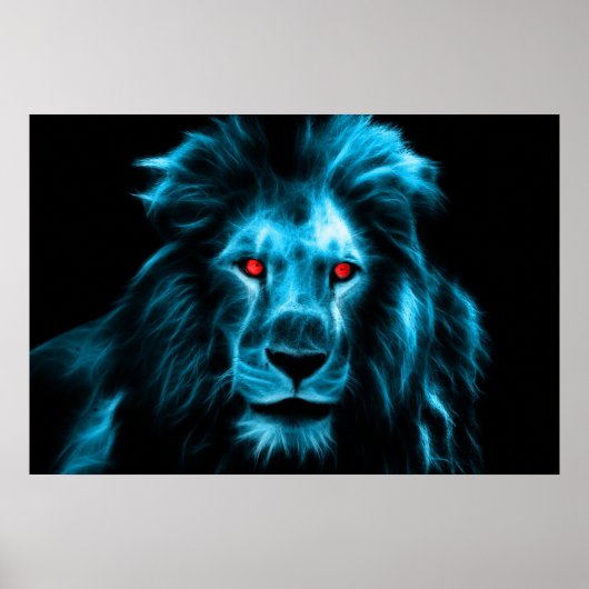 Coole blaue Lion mit blauem Augenportrait Poster (Vorne)
