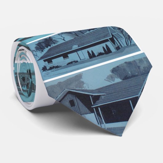 Coole blaue Neuheit Retro Moderne Häuser Krawatte (Gerollt)