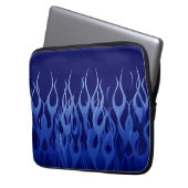 Coole blaue Racing Flames Button Streifen Laptopschutzhülle (Vorderseite Links)
