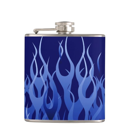 Coole blaue Racing-Flammen Flachmann (Vorderseite)