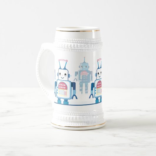 Coole blaue Roboter-Geschenk-Neuheiten Bierglas (Vorderseite Links)