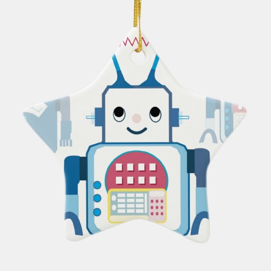 Coole blaue Roboter-Geschenk-Neuheiten Keramikornament (Hinten)