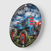 Coole blaue rote antike Traktorengeschenke für Bau Große Wanduhr (Winkel)