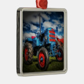 Coole blaue rote antike Traktorengeschenke für Bau Silbernes Ornament (Rechts)