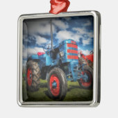 Coole blaue rote antike Traktorengeschenke für Bau Silbernes Ornament (Links)