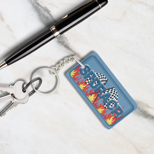 Coole blaue SPDRACR-Race-Flags und Flammen Schlüsselanhänger