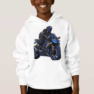 Coole blaue Sportmotorrad-Renn-Hoodie für Kinder Hoodie