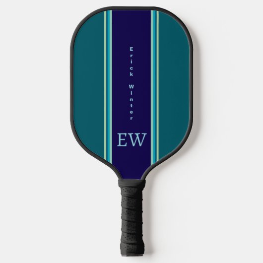 Coole blaue Streifen Custom Monogram Pickleball Schläger (Vorderseite)