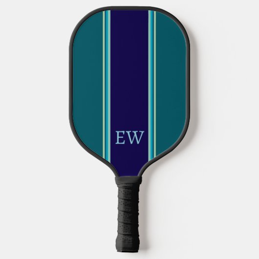 Coole blaue Streifen Custom Monogram Pickleball Schläger (Rückseite)