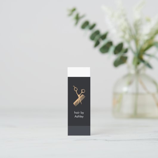 Coole Blaue Streifen Imitate Gold Frisur Mini Visitenkarte (Stehend Vorderseite)