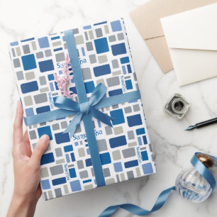 Coole blaue und graue Farben Wonky Quadrate & Rech Geschenkpapier