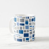 Coole blaue und graue Farben Wonky Quadrate & Rech Kaffeetasse (Vorderseite Links)
