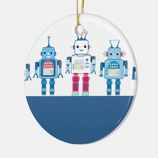 Coole blaue und rote Roboter-Neuheits-Geschenke Keramikornament (Links)