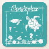 Coole Blaumeerschildkröten Rechteckiger Pappuntersetzer (Vorderseite)