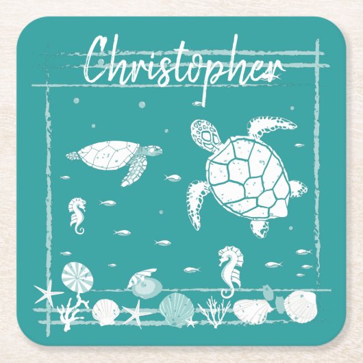 Coole Blaumeerschildkröten Rechteckiger Pappuntersetzer (Vorderseite)