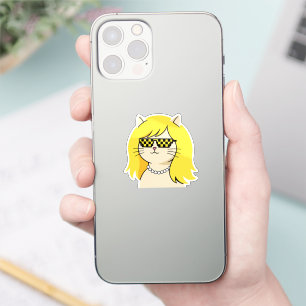 Coole Blondine Katze mit Pixel-Deal-with-It-Sonnen Aufkleber