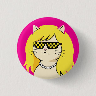 Coole Blondine Katze mit Pixel-Sonnenbrille "Deal  Button
