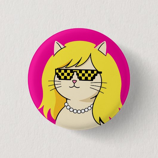Coole Blondine Katze mit Pixel-Sonnenbrille "Deal  Button (Vorderseite)