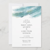 Coole Blue Brush Wedding Einladung (Vorderseite)