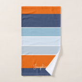 Coole Blues und Orangenstreifen individuelle Name Badhandtuch Set (Handtuch)