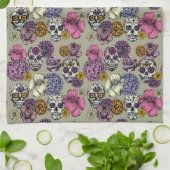 Coole Blumenzuckerkulls Dia de los Muertos Geschirrtuch (Gefaltet)