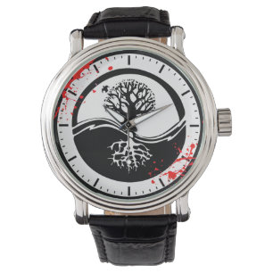 Coole Blut-Spritzer Yin Yang Armbanduhr
