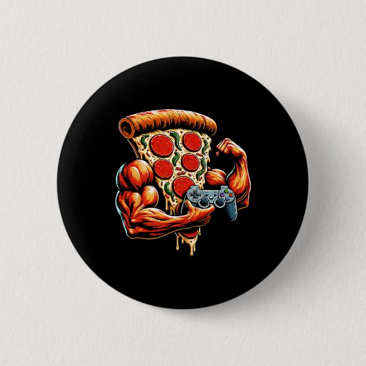 Coole Bodybuilding Gamer Pizza Gegenwart 2 Button (Vorderseite)