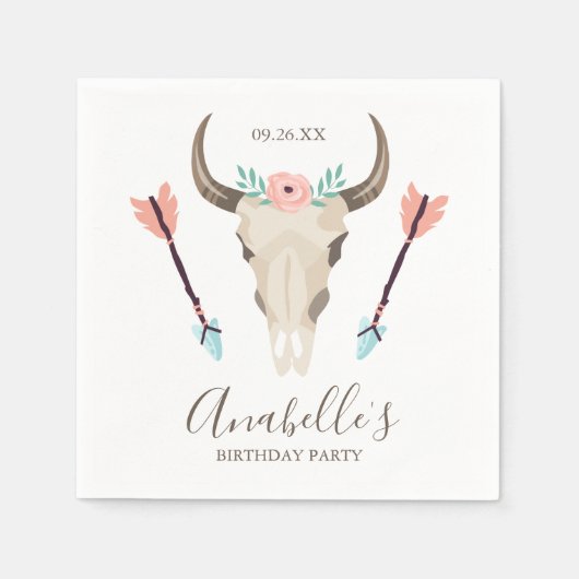Coole Boho Kuh Skull-Gastgeschenke Serviette (Vorderseite)