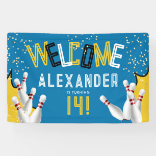 Coole Bowling Blau Strike Geburtstagsfeier Willkom Banner