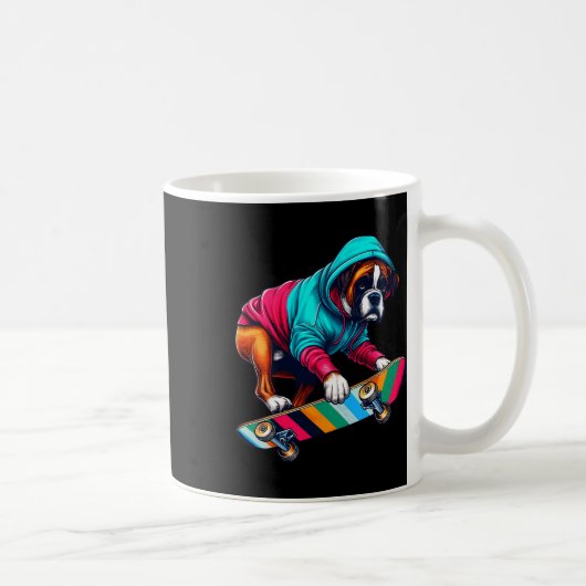 Coole Boxer-Hund Skateboarding-Illustrationskunst Kaffeetasse (Rechts)