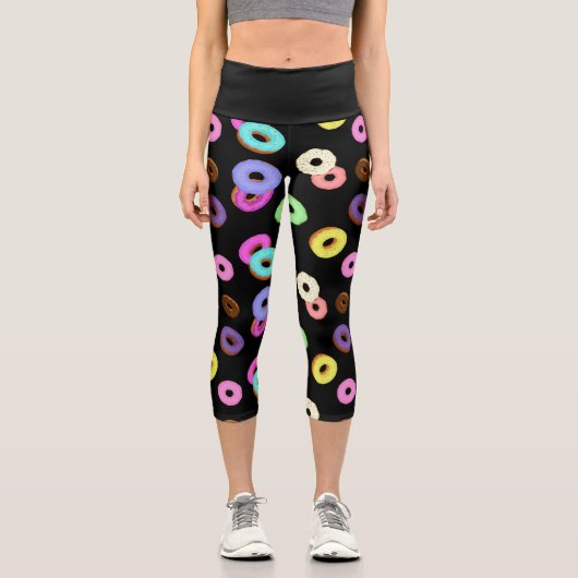 Coole, bunte Donuts schwarz Capri Leggings (Vorderseite)