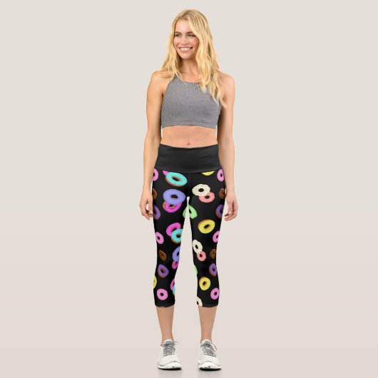 Coole, bunte Donuts schwarz Capri Leggings (Vorderseite)
