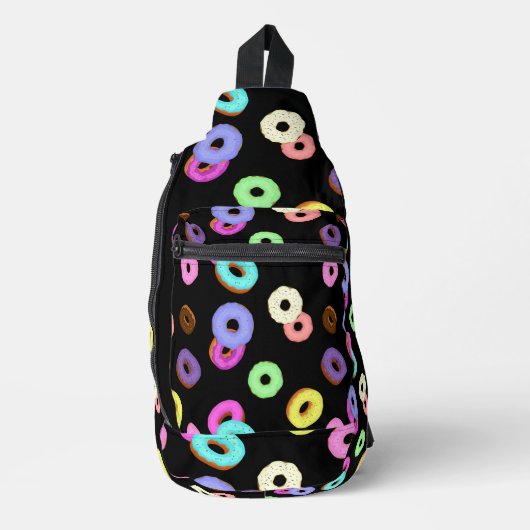 Coole, bunte Donuts schwarz Crossbody Bag (Vorderseite)