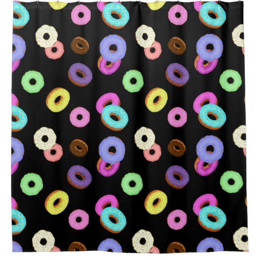 Coole, bunte Donuts schwarz Duschvorhang (Vorderseite)