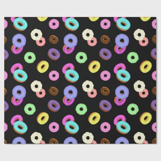 Coole, bunte Donuts schwarz Geschenkpapier (Flach)