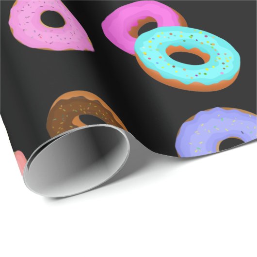 Coole, bunte Donuts schwarz Geschenkpapier (Rolleneckpunkt)