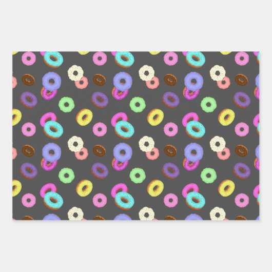 Coole, bunte Donuts schwarz Geschenkpapier Set (Vorderseite 2)