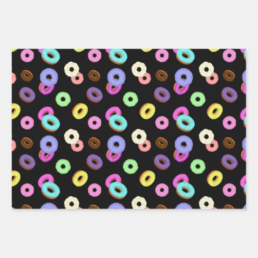 Coole, bunte Donuts schwarz Geschenkpapier Set (Vorderseite 3)