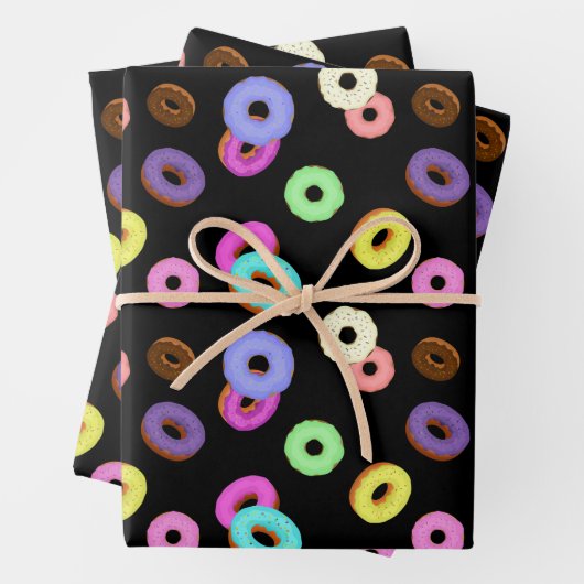 Coole, bunte Donuts schwarz Geschenkpapier Set (Beispiel)