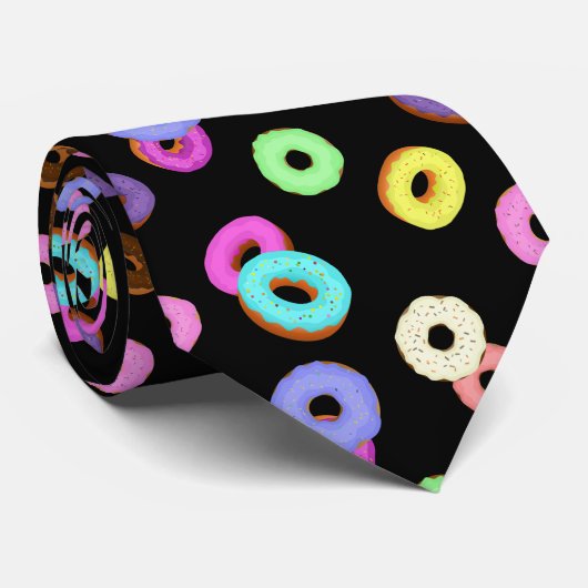 Coole, bunte Donuts schwarz Krawatte (Gerollt)