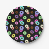 Coole, bunte Donuts schwarz Pappteller (Vorderseite)