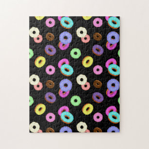 Coole, bunte Donuts schwarz Puzzle