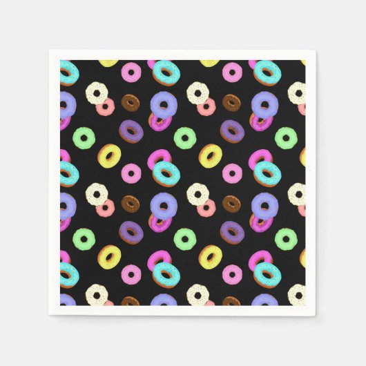 Coole, bunte Donuts schwarz Serviette (Vorderseite)