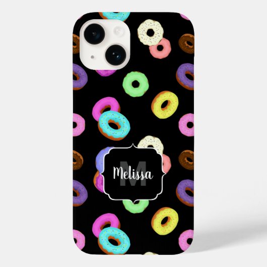 Coole, bunte Donuts schwarze Monogramm Case-Mate iPhone Hülle (Rückseite)