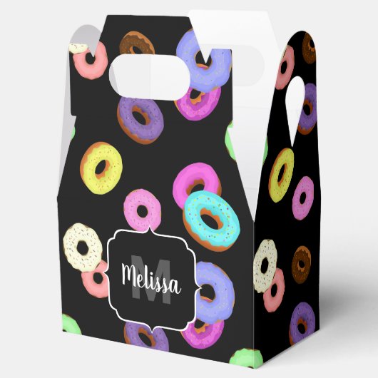 Coole, bunte Donuts schwarze Monogramm Geschenkschachtel (Geöffnet)